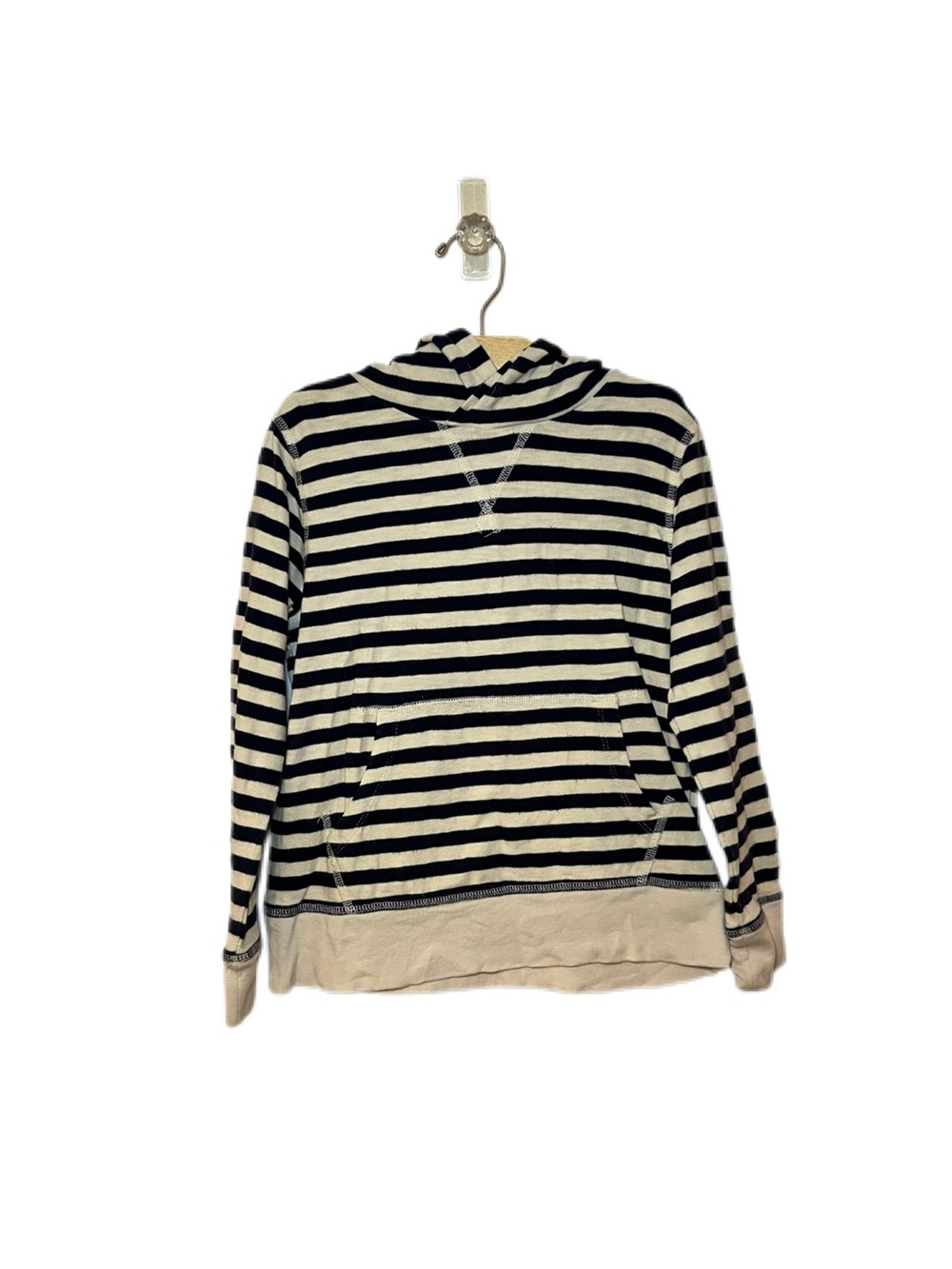 Crewcuts Kids Size 6-7 Cream and Navy Striped Hoodie Top